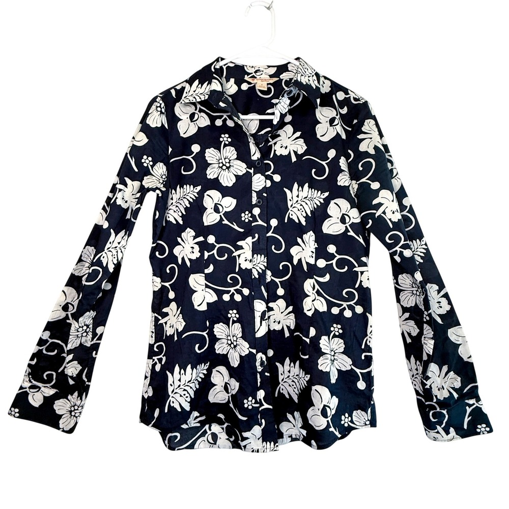 Brooks Brothers Red Fleece Navy Floral Cotton Button Up Shirt Womens 4